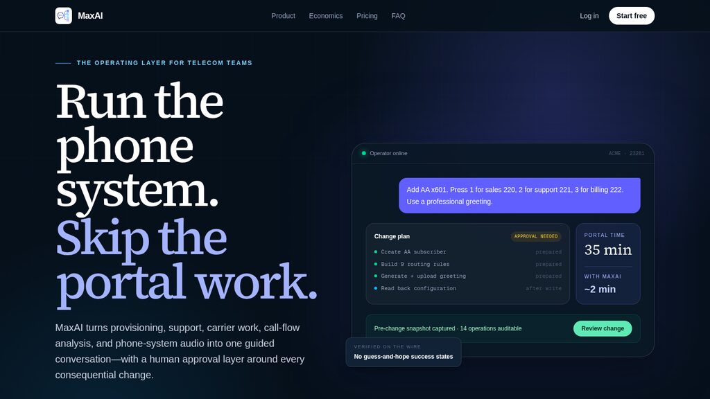 Desktop preview of the MaxAI website