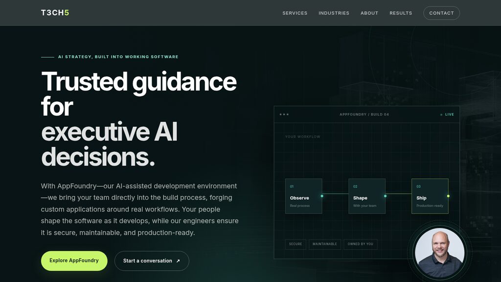 Desktop preview of the T3CH5 website